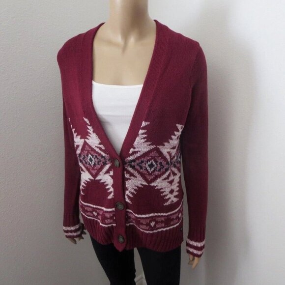 NWT Hollister Womens Patterned Cardigan Size XS Burgundy - Picture 2 of 4